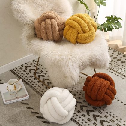 Creative Twist Knot Round Plush Pillow, Yellow